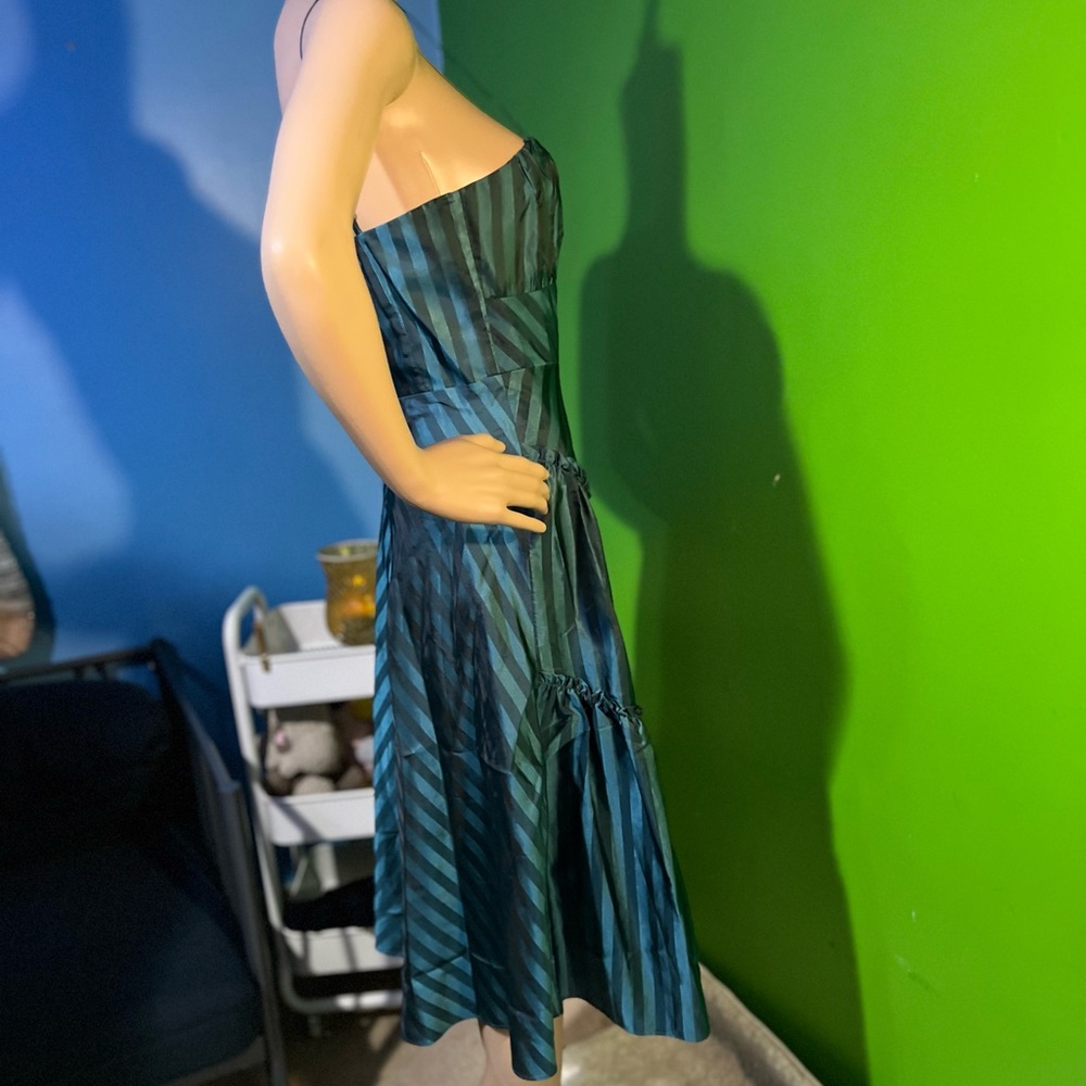 NWT $293 Betsey Johnson | Y2K | Unlined Teal Striped Corset Ruffle Dress | 4 - Picture 8 of 17